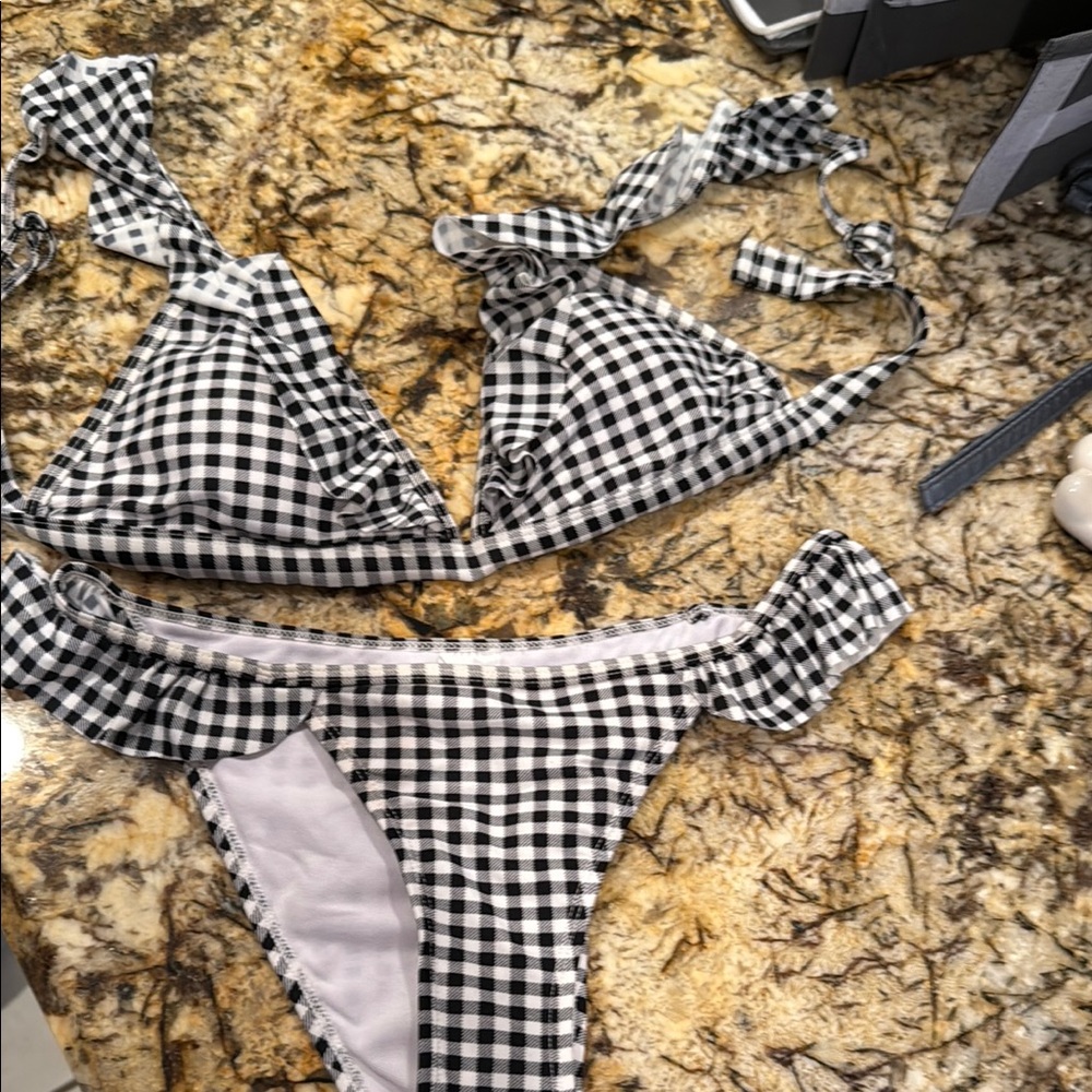Gingham Black and White Bikini Set